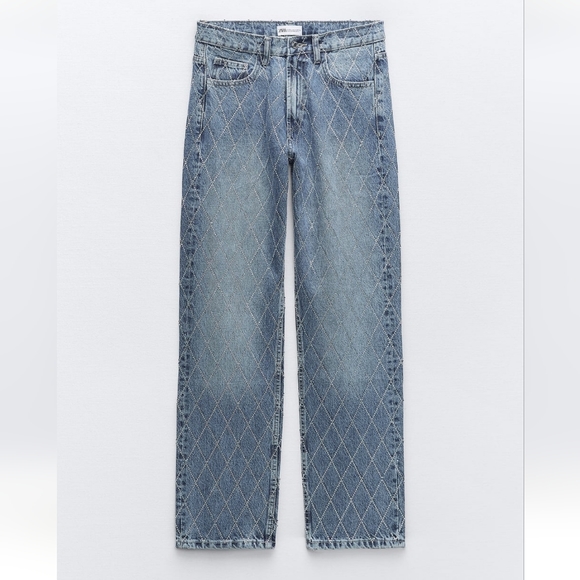 Zara Rhinestone Jeans Blue Jewel Size 2 - Picture 15 of 16